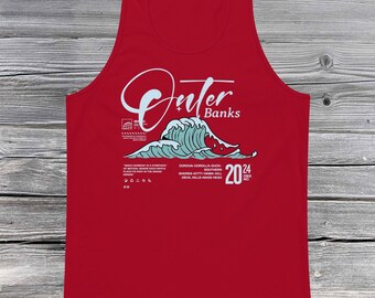 Outer Banks North Carolina retro grafische tanktop, vintage OBX unisex comfortkleuren zomershirt