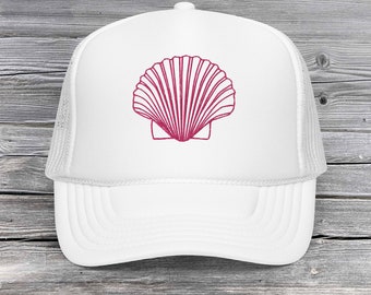 Sea Shell Embroidered Trucker Hat, Foam Trucker Hat, Vacation Hat, Summer Trucker Hat, Women's Trucker Hat, Beach Hat