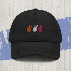 Lesbische Pride vlag vredesteken geborduurde Dad Hat, Lesbian Sapphic Pride Hat, Queer Pride Gift