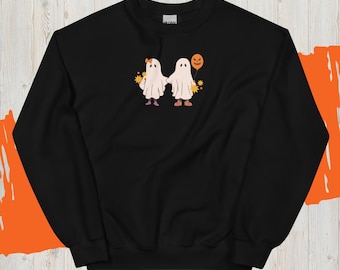 Sudadera unisex con cuello redondo y diseño de fantasma de Halloween, bonita camiseta de fantasma, sudadera con capucha de Halloween para mujer, bonita camiseta de otoño, camiseta de temporada espeluznante, regalo de Halloween