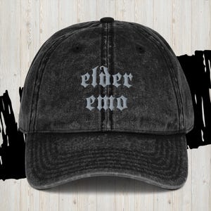 Elder Emo Embroidered Vintage Cotton Twill Cap, Emo Hat