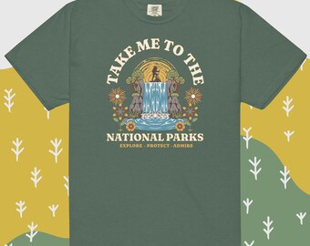 Take Me To The National Parks, wandelen natuurliefhebber, uniseks comfortkleuren katoenen t-shirt, mueslimeisje cadeau