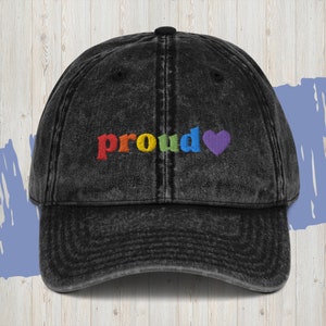 PROUD Embroidered Vintage Wash Cotton Hat, Gay Pride Hat, Rainbow Pride Flag Hat, Queer Pride Gift