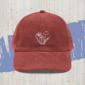 Mushroom Cottagecore Vintage Embriodered Corduroy Hat, Cute Mushroom Outdoor Granola Girl Aesthetic