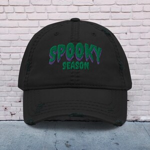 Spooky Season Embroidered Distressed Dad Hat, Halloween Party Hat, Monster Cute Hat