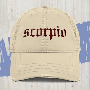 Scorpio Embroidered Distressed Dad Hat, Emo Rock and Roll Zodiac Hat