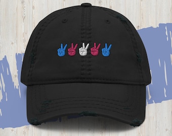 Trans Pride Peace Sign Embroidered Dad Hat, Transgender Pride Hat, Queer Pride Gift