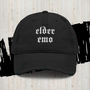 Elder Emo Embroidered Distressed Dad Hat, Emo Embroidered Cap