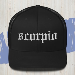Scorpio Embroidered Trucker Hat, Emo Rock and Roll Zodiac Hat, Astrology Lover Gift