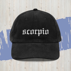 Scorpio Embroidered Vintage Corduroy Hat, Emo Rock and Roll Zodiac Hat
