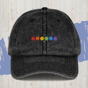 LGBTQ Pride Rainbow Dot Embroidered Vintage Wash Cotton Hat, Gay Pride Hat, Bisexual WLW Subtle Pride Hat