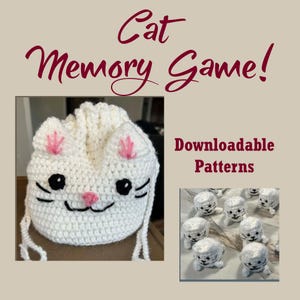 Schema all'uncinetto per il gioco di memoria dei gatti, amigurumi, gatti in miniatura e schema per borsa da trasporto