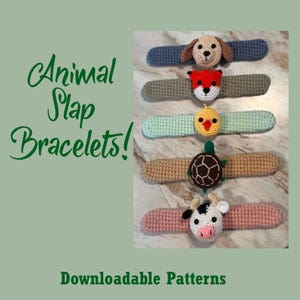Animal Slap Bracelets Crochet Patterns, Amigurumi, Dog, Fox, Chick, Turtle and Cow