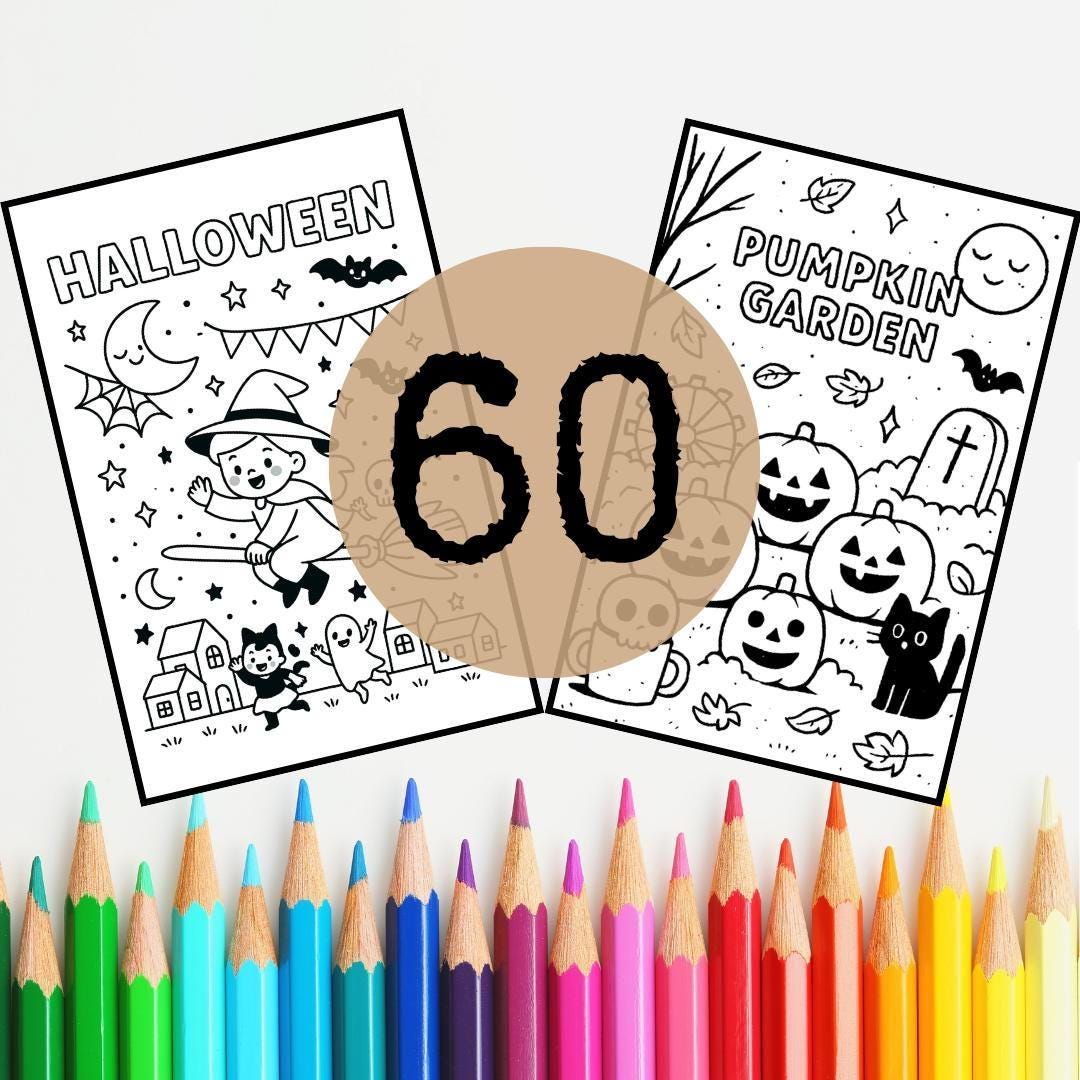 60 Halloween Coloring Pages Bundle – Spooky, Cute & Fun Designs for ...