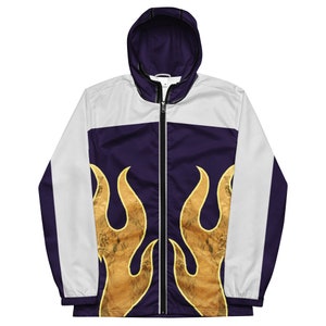 Flame Design Retro Fighting Style Windbreaker Jacket Hoodie Top