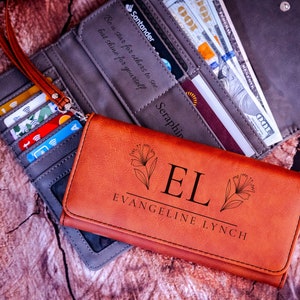 Cartera de mujer personalizada, cartera de cuero, cartera personalizada, cartera de cuero minimalista grabable, cartera elegante, carteras lindas para mujer
