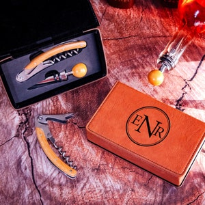 Personalized Wine Tool Set, Wine Opener Set, Wine Accessories, Leather Wine Tool Set, Wine Lovers Gift, Bottle Opener, Wine Corkscrew