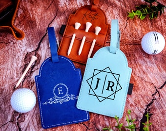 Golf Bag Tag, Custom Golf Accessories, Engraved Golf Bag Tag, Leather Golf Tag Custom Golf, Golfer Lover Gift, Golf Tee Holder