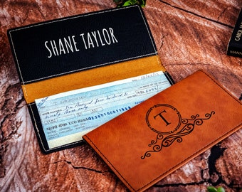 Personalized Leather Checkbook Cover, Checkbook Wallet and Holder, Custom Engraved Checkbook,  Checkbook Case, Custom Checkbook