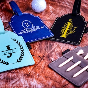 Étiquette de sac de golf, Accessoires de golf personnalisés, Étiquette de sac de golf gravée, Étiquette de golf en cuir, golf personnalisé, Cadeau amateur de golfeur, Porte té de golf