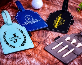 Golf Bag Tag, benutzerdefinierte Golf Zubehör, gravierte Golftasche Tag, Leder Golf Tag Custom Golf, Golfer-Liebhaber-Geschenk, Golf Tee Halter