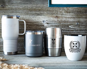 Custom Travel Size Mug, Steel Mug with Handle, Carry On Coffee Cup, Personalized Tumbler, 20oz Tumbler, Engraved Mug Gift, Mother's Day Gift