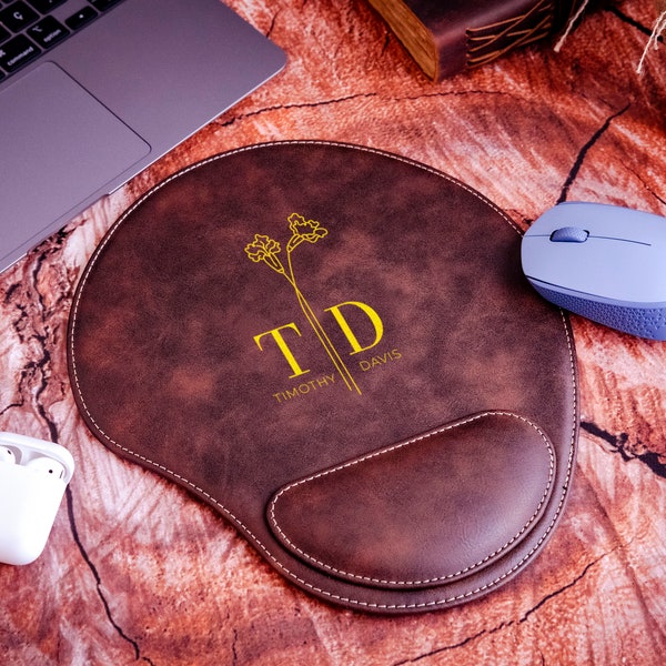 Personalized Leather Mouse Pad, Leather Mouse Pad, Custom Mouse Pad, Monogram Mouse Pad, Office Mouse Pad, Ergonomic Office Mouse Pad