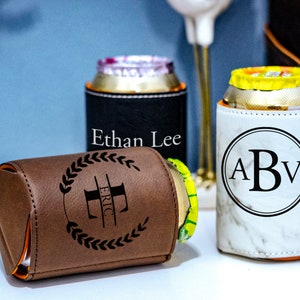 Personalized Beverage Holder, Custom Can Holder, Leatherette Beverage Holder, Engraved Can Coolers, Bachelor Party Gifts, Beer Can Holder