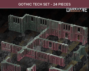 DarkHyve Assault - Terreno modular de ciencia ficción impreso en 3D / Set de tecnología gótica - 24 piezas