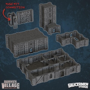 DarkMyth Village Core Set: Modular Fantasy Terrain - 90+ Pieces
