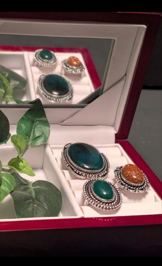 Extra Large Obsidian Ring German Silver Size 6 - image 3