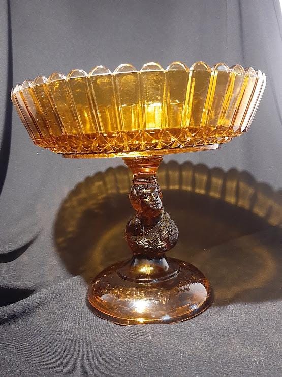 Rare Amber Vintage Jenny Lind Compote by Challinor Taylor 1889