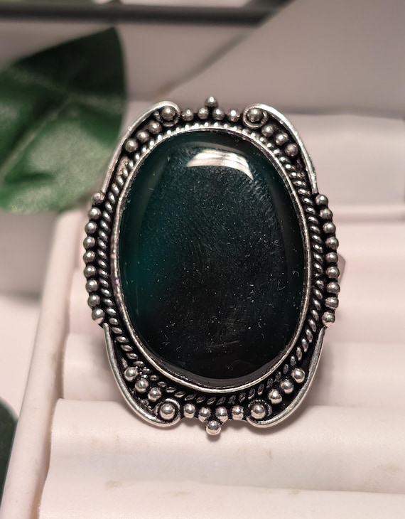 Extra Large Obsidian Ring German Silver Size 6 - image 1