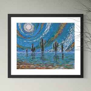 Desert Lake Reflection of Saguaro Cactus (Art Print, Unframed)
