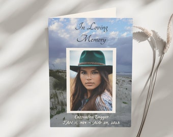 Editable Coastal Funeral Program Template, In Memory of Ocean Funeral Program, Coastal Funeral Pamphlet Template, Printable Funeral Program