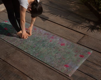 Original Printed Yoga Mat -  'Poppies', Wellness Gift, Best for Workouts and Meditation