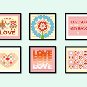 Printable: 6 illustrations for VALENTINE'S DAY | 6 printable visuals for valentin's day | valentine's day wall decoration | wall art