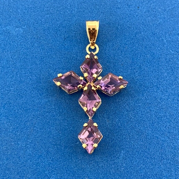 Designer Mexico 14K Yellow Gold Amethyst Religiou… - image 3