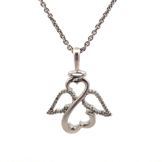 Sterling Silver Diamond Open-Work Wing Pendant Sterling Silver Diamond Open-Work Wing Pendant