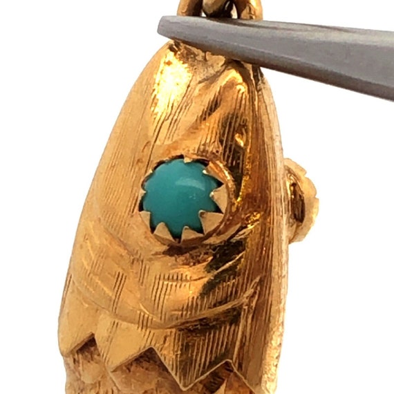 Retro 18K Yellow Gold Turquoise Articulated Fish … - image 6