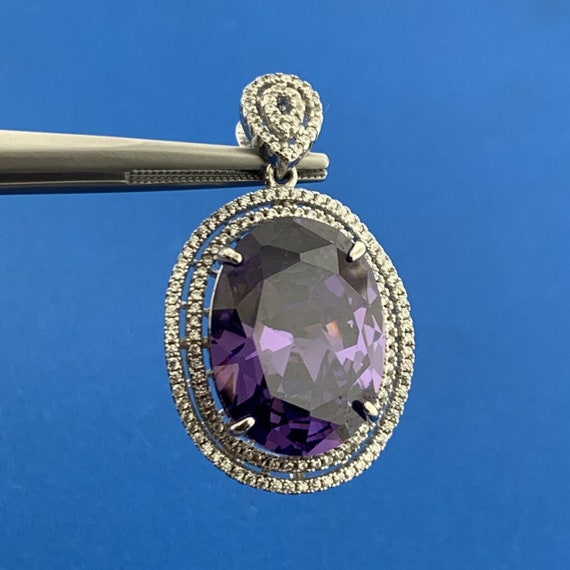 Designer 925 Sterling Silver Oval Amethyst Solita… - image 1