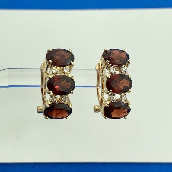 Vintage Garnet Diamond Huggie Stud Earring Pair - image 1