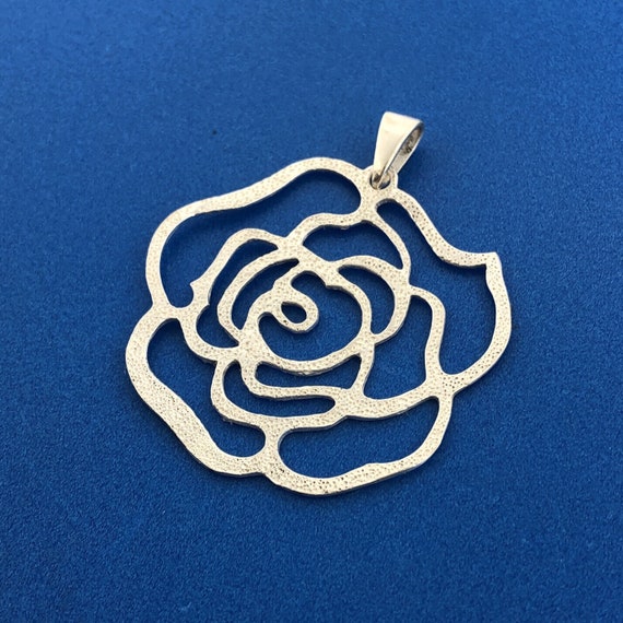 Designer FAS Sterling Silver 925 Openwork Rose Fl… - image 2