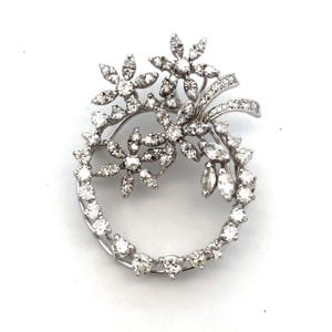 Vintage 14K White Gold Round Marquise Diamond Round Flower Pendant Pin Brooch