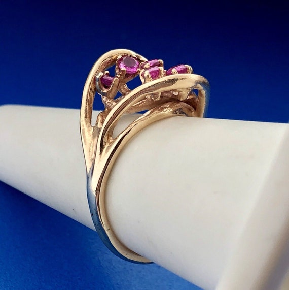 14K Yellow Gold Ruby Cluster Free Form Modernist … - image 4