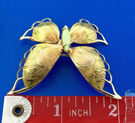 Vintage Delicate Gold Tone Gaspeite Butterfly Ope… - image 8