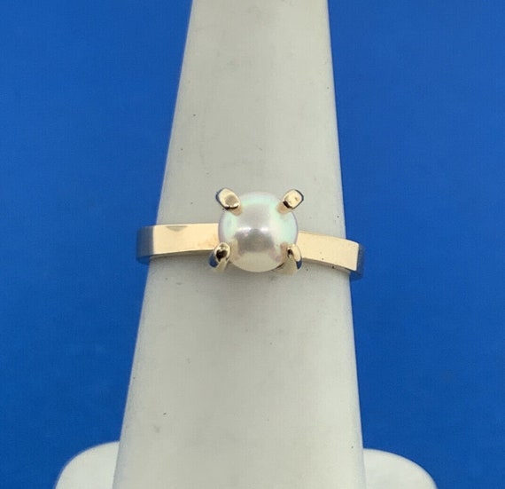 Designer 10K Yellow Gold Pearl Solitaire Size 6.5… - image 4