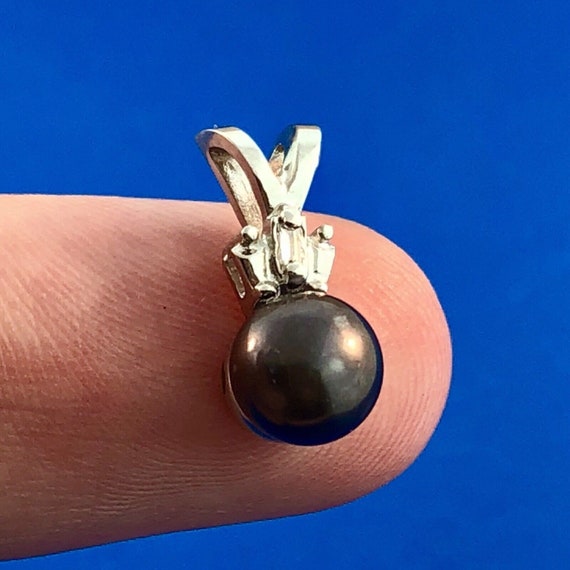 Designer 14K White Gold Black Pearl Diamond Charm… - image 5