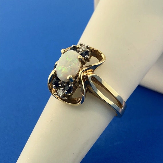 Retro 14K Yellow Gold Diamond Sapphire Opal Moder… - image 5