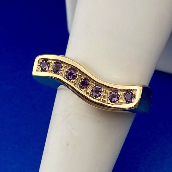 Modernist 14k Yellow Gold Italy Curved Amethyst F… - image 3